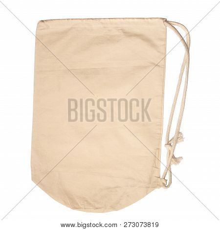 Beige Cotton Shopping Bag With Drawstring Isolated On White Background