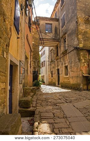 A Street In The Hill Village Of Groznjan (also Called Grisignana) In Istria, Croatia