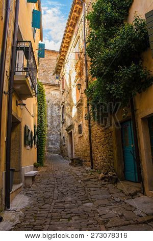 A Street In The Hill Village Of Groznjan (also Called Grisignana) In Istria, Croatia