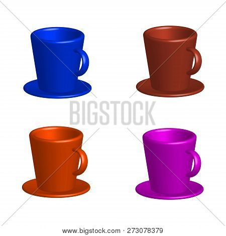 Vector Image Set Of Colored, Colorful Cups 3d With A Saucer Of On A White Background