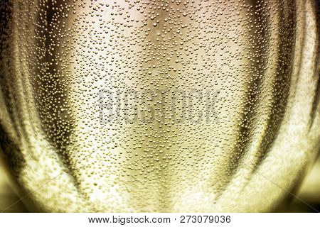 Semicircular Bowl With Champagne Wine Liquid Sparkling Bubbles Warm Dawn Air Water Drink