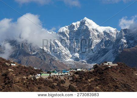 Mount Thamserku And Village On The Way To Everest Base Camp, Khumbu, Sagarmatha National Park, Nepal