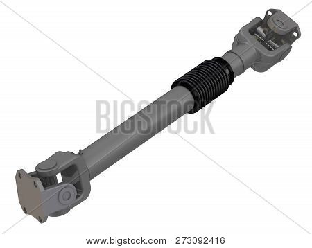 Car Driveshaft. One Car Driveshaft Isolated On White Background. Detail Of The Car. 3d Illustration