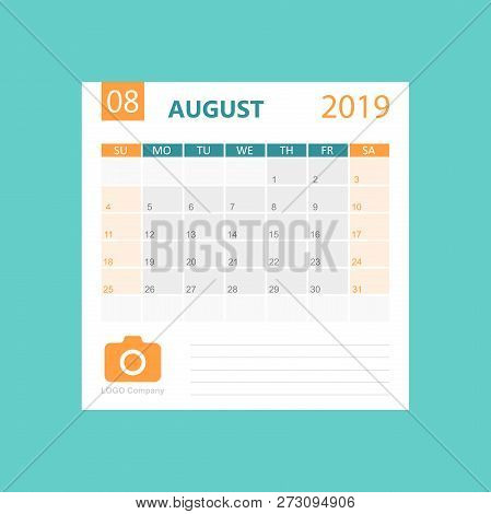Calendar August 2019 Year In Simple Style. Calendar Planner Desi