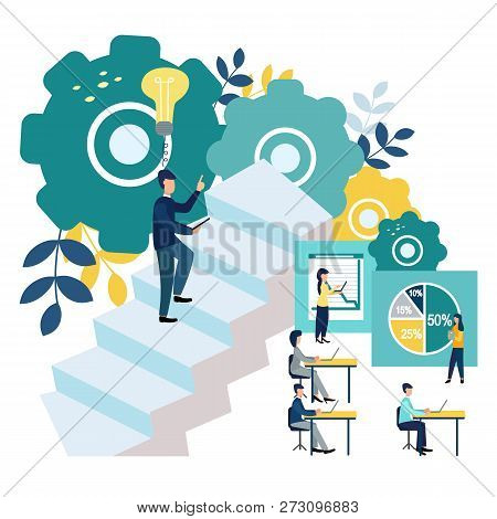 Vector Illustration Of A Business, Office Workers Study Infographics, Analysis Of The Evolutionary S