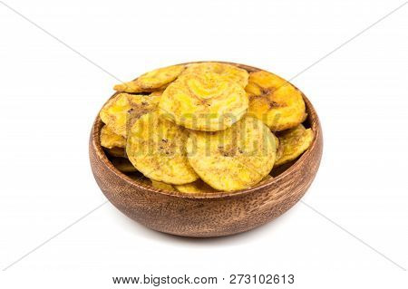 Pile Of Crunchy Sliced Dehydrated Plaintain Fruit Chips