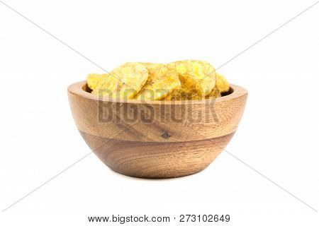 Pile Of Crunchy Sliced Dehydrated Plaintain Fruit Chips