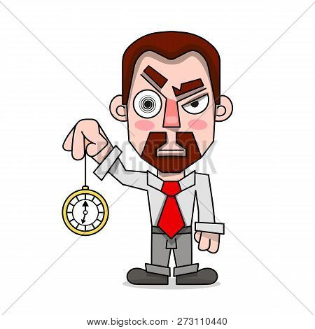 Hypnotist With A Clock In A Shirt And Tie Vector