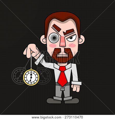 Hypnotist With A Clock In A Shirt And Tie Vector
