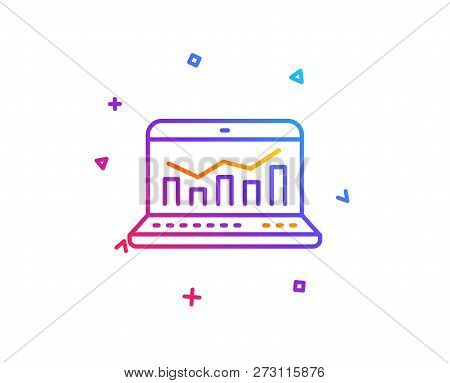 Marketing Statistics Line Icon. Web Analytics Symbol. Laptop Or Notebook Sign. Gradient Line Button.