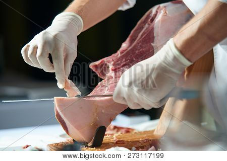 Dry Spanish Hamber Jamon Serrano Italian Prosciutto Crudo Or Pams Ham Purpose That The Man Should Cu