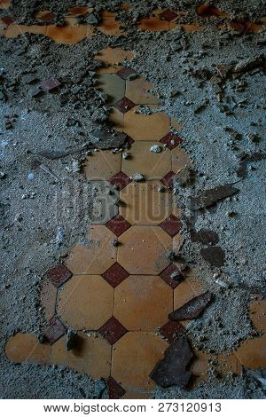 Tiling Floor In The Abandoned Building In Russia.