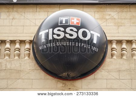 Montreal, Canada - October 4, 2018: Tissot Logo And Sign On A Building. Tissot Is A Popular And Famo