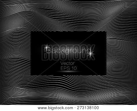 Silver Wavy, Lines Luxury. Vector Texture Stripes Background, With Dark Square Plate. The Winding Of