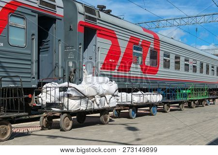 Petrozavodsk, Russia - June 23, 2018: Preparation Of The Fast Train For A Trip At The Railway Statio
