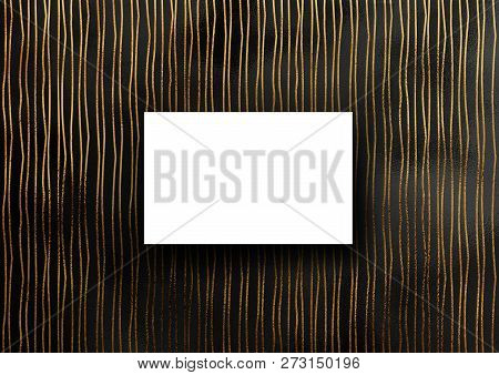 Business Card Mock-up Template With Gold Crooked, Wavy Line Pattern Background