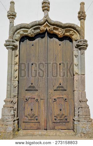 Matriz Church (nossa Senhora Das Dores): Details Of A Manueline Doorway Inside The Old Town Of Monch