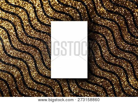 Business Card Mock-up Template With Gold Wavy Line Pattern Background