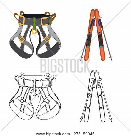 Vector Illustration Of Mountaineering And Peak Symbol. Collection Of Mountaineering And Camp Vector 