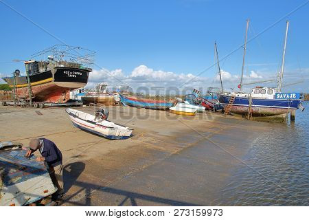 Santa Luzia, Portugal - November 19, 2018: The Fishing Harbor Of Santa Luzia, Located Near Tavira, W