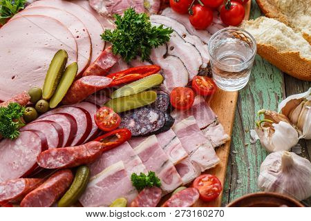 Appetizers Set Of Meat And Bread, Close View