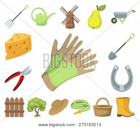 Farm And Gardening Cartoon Icons In Set Collection For Design. Farm And Equipment Vector Symbol Stoc