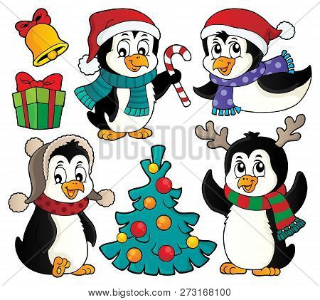 Christmas Penguins Thematic Set 2 - Eps10 Vector Picture Illustration.
