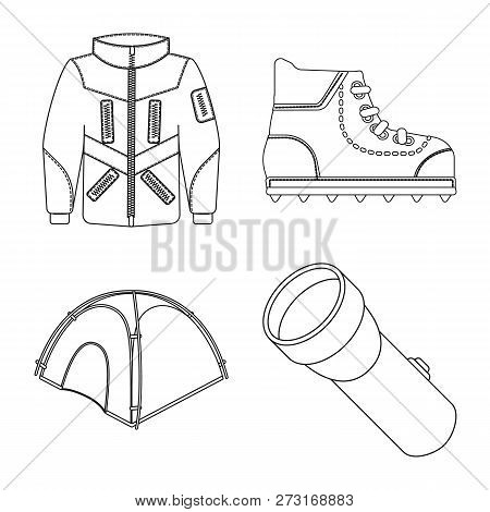 Vector Illustration Of Mountaineering And Peak Symbol. Set Of Mountaineering And Camp Vector Icon Fo