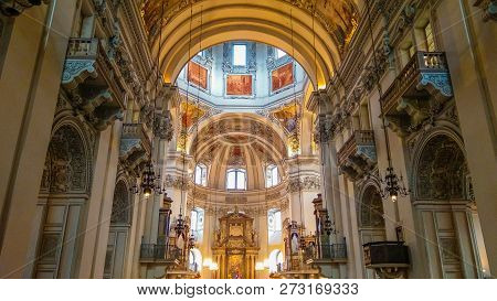 Salzburg, Austria - December 8, 2018: Wonderful Interior Of Salzburg Cathedral Dedicated To Saint Ru