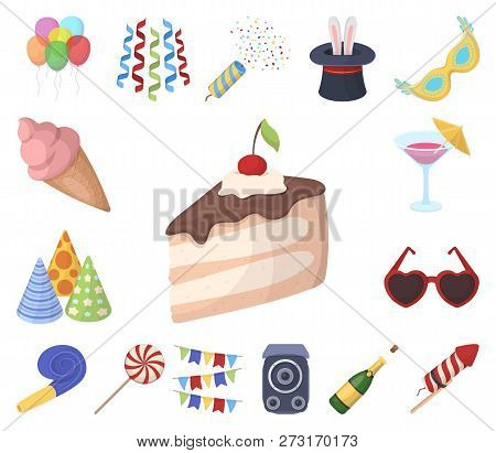 Party, Entertainment Cartoon Icons In Set Collection For Design. Celebration And Treat Vector Symbol