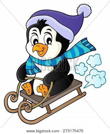 Sledging Penguin Theme Image 1 - Eps10 Vector Picture Illustration.