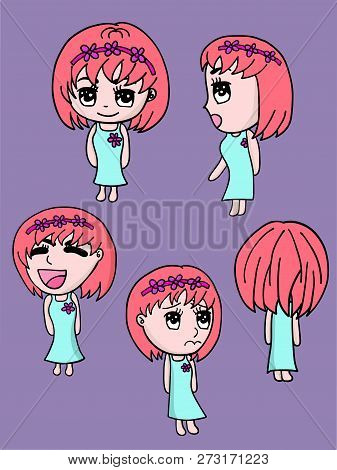 Vecter Of Action Single Girl Character Design Illustration