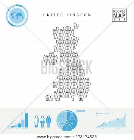 United Kingdom People Icon Map. People Crowd In The Shape Of A Great Britain Map. Stylized Silhouett