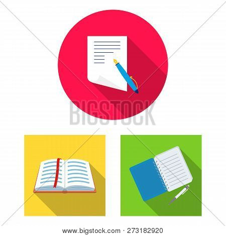 Vector Illustration Of Book And Open Symbol. Set Of Book And Pencil Stock Vector Illustration.