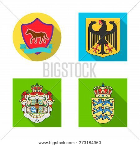 Isolated Object Of Heraldic And Crown Sign. Set Of Heraldic And Arms Vector Icon For Stock.