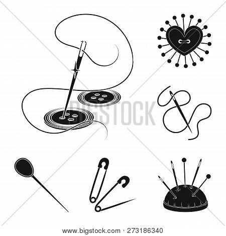 Vector Design Of Pin And Sewing Sign. Collection Of Pin And Sketch Vector Icon For Stock.