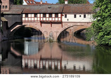 Nuremberg City, Germany - River Pegnitz Architecture With Henkerhaus.
