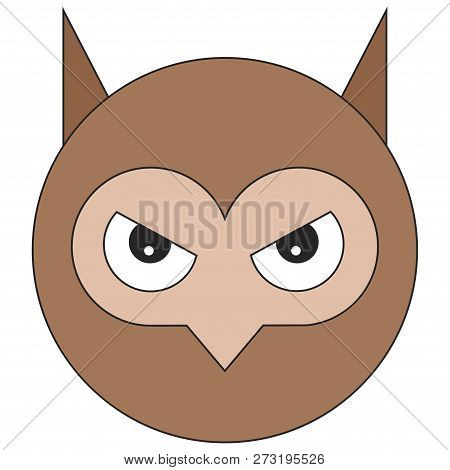 Head Of Owl In Cartoon Flat Style. Vector Illustration On White Background.