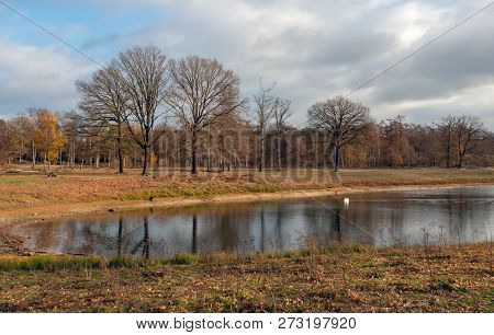 Largely Dried Up Lake After A Prolonged Drought In The Summer Period. It Is An Old Clay Quarry In Th