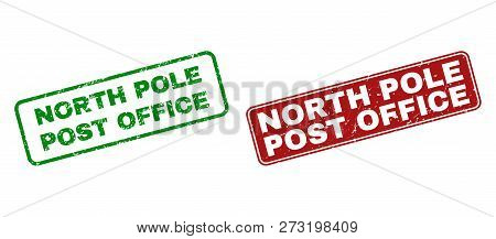 Grunge North Pole Post Office Stamp Seals. Vector North Pole Post Office Rubber Seal Imitation In Re