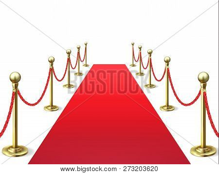 Red Carpet. Event Celebrity Carpets With Rope Barrier. Vip Interior. Hollywood Academy Movie Premier