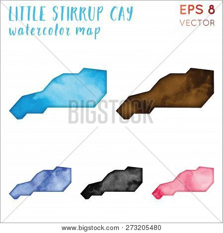 Little Stirrup Cay Watercolor Island Map. Handpainted Watercolor Little Stirrup Cay Map Set. Vector