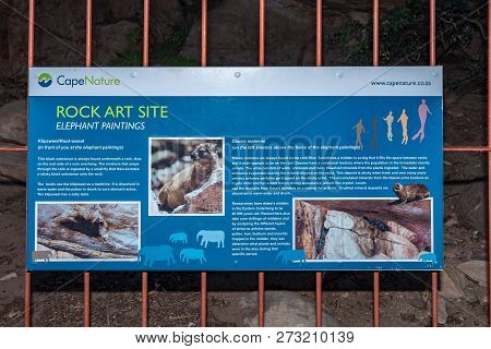 Cederberg, South Africa, August 23, 2018: An Information Board At The San Rock Art Cave At The Stads