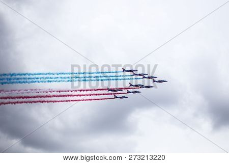 Paris, France - July 23, 2017: The Patrouille De France Jets During The Last Stage Of The Tour De Fr