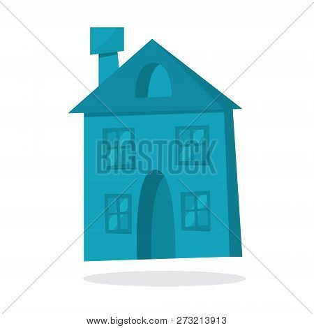 Paper Blue Christmas House. Cute Building. Apartment