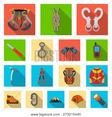 Vector Design Of Mountaineering And Peak Sign. Set Of Mountaineering And Camp Vector Icon For Stock.