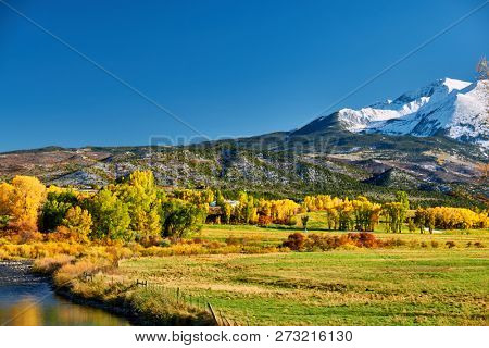 Mount Sopris autumn landscape in Colorado Rocky Mountains, USA. 