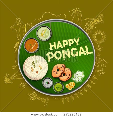 Happy Pongal Holiday Harvest Festival Of Tamil Nadu South India Greeting Background