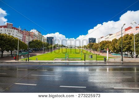 View from Fonte Luminosa  on Alameda Park in Lisbon, Portugal