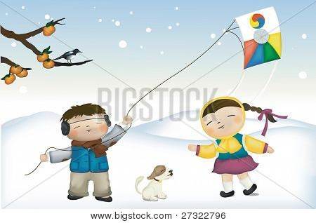 Gelukkige kleine kinderen op de landelijke Snowfield